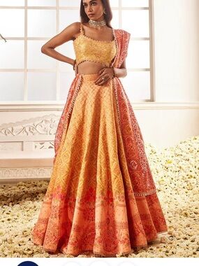 Yellow & Orange Embroidered Women's Lehenga Set